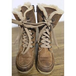 Saute- Mouton Women's Tan Leather  Wool Lining Zip Up Boots Grip  Eu 37 US 6.5